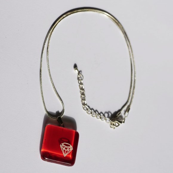 Handmade 1" Glass Tile with Stamped Diamond and Pa - Picture 2 of 4